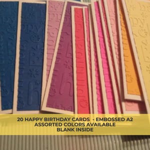 20 Embossed A2 Happy Birthday Cards – Handmade Bulk Pack, Assorted Colors (Note Card Set)