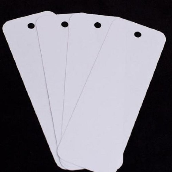 50 blank bookmarks, 2 inch by 6 inch with pre-punched hole, rounded corner, 110lb (199gsm) cardstock, nine colors to choose from