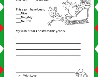 Printable Santa Letter: Kids Coloring Page - Christmas Wish List