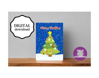 Christmas Scene Holiday Card - Printable PDF, Cut and Fold