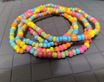 Handmade beaded stretch seed bead bracelet, tootie fruity mix. Single bracelet, stackable bracelets, 6/0 beads, 4mm