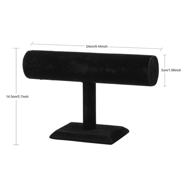 Velvet Bracelet T Bar Display, Bracelet Stand, holder Wood and Cardboard, Black, 24x14.5cm (9.44in x 5.7in), Tube: 5x24cm (1.96in by 9.44in)