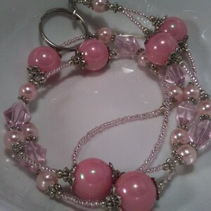 ID Badge Necklace: Pink Beaded Lanyard (Includes Clear Plastic Case)