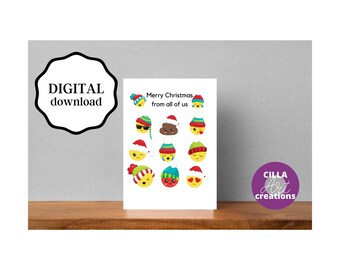 Emoji Holiday Card, Printable Christmas Design (PDF Download)