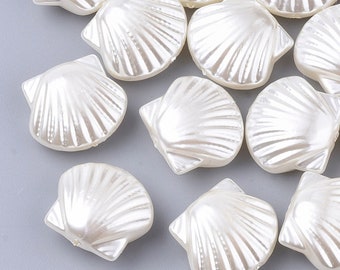 Imitation Pearl Shell Beads 14.5mm by 16mm by 7.5mm, Acrylic Shell Beads, Mermaid Shell Beads, DIY Kawaii Ocean Jewelry Supplies, Clam bead