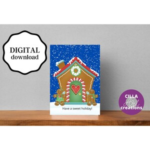 Cartoline di Natale stampabili, Cartoline di buone feste, Cartoline di auguri, Cartoline di buon Natale Download istantaneo, Cartolina invernale della Casa di pan di zenzero