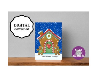 Holiday Greeting Card: Cozy Gingerbread House - Snowy Winter Design