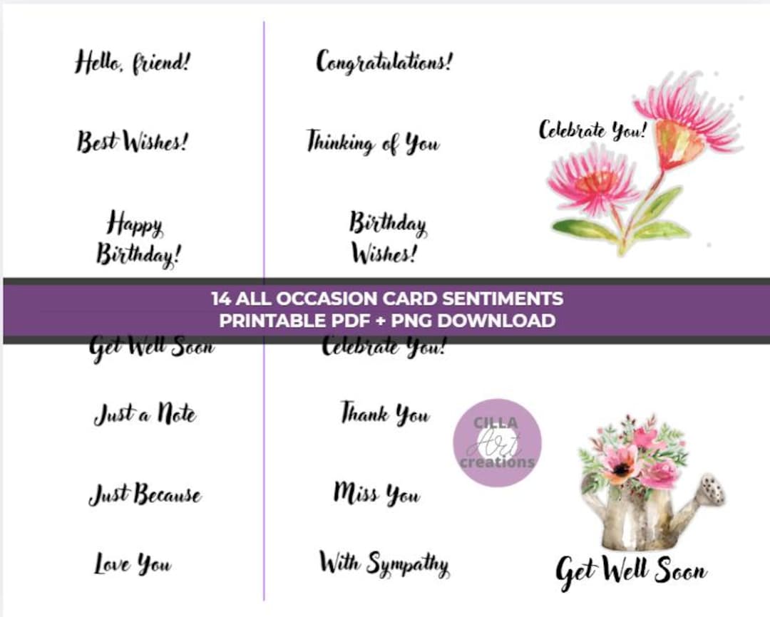Sentiment Templates Printable Card Sentiments Bundle PDF and PNG | 14 Phrases for Handmade ...