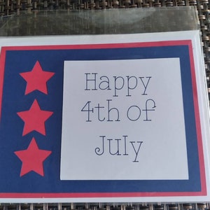 Cartão de felicitações feito à mão, cartões do Dia da Independência, cartões de 4 de julho, cartões vermelhos, brancos e azuis, cartões patrióticos, notecard caseiro