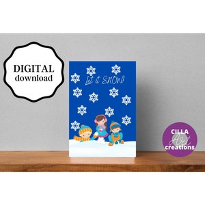 Cartões de Natal para impressão, cartão de boas festas, cartões de férias, download instantâneo de cartões de Natal Deixe nevar, cartão de Natal de combate à neve