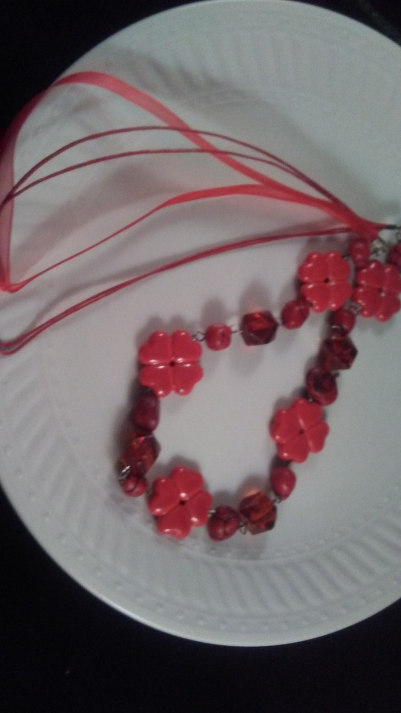 Gift under 30 Beautiful Red Acrylic Beaded Necklace long statement necklace fashion necklace Acrylic statement necklace