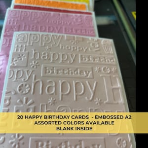 20 Embossed A2 Happy Birthday Cards – Handmade Bulk Pack, Assorted Colors (Note Card Set)