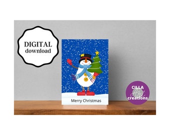 Holiday Snowman Card, Printable Christmas Greeting (PDF Download)