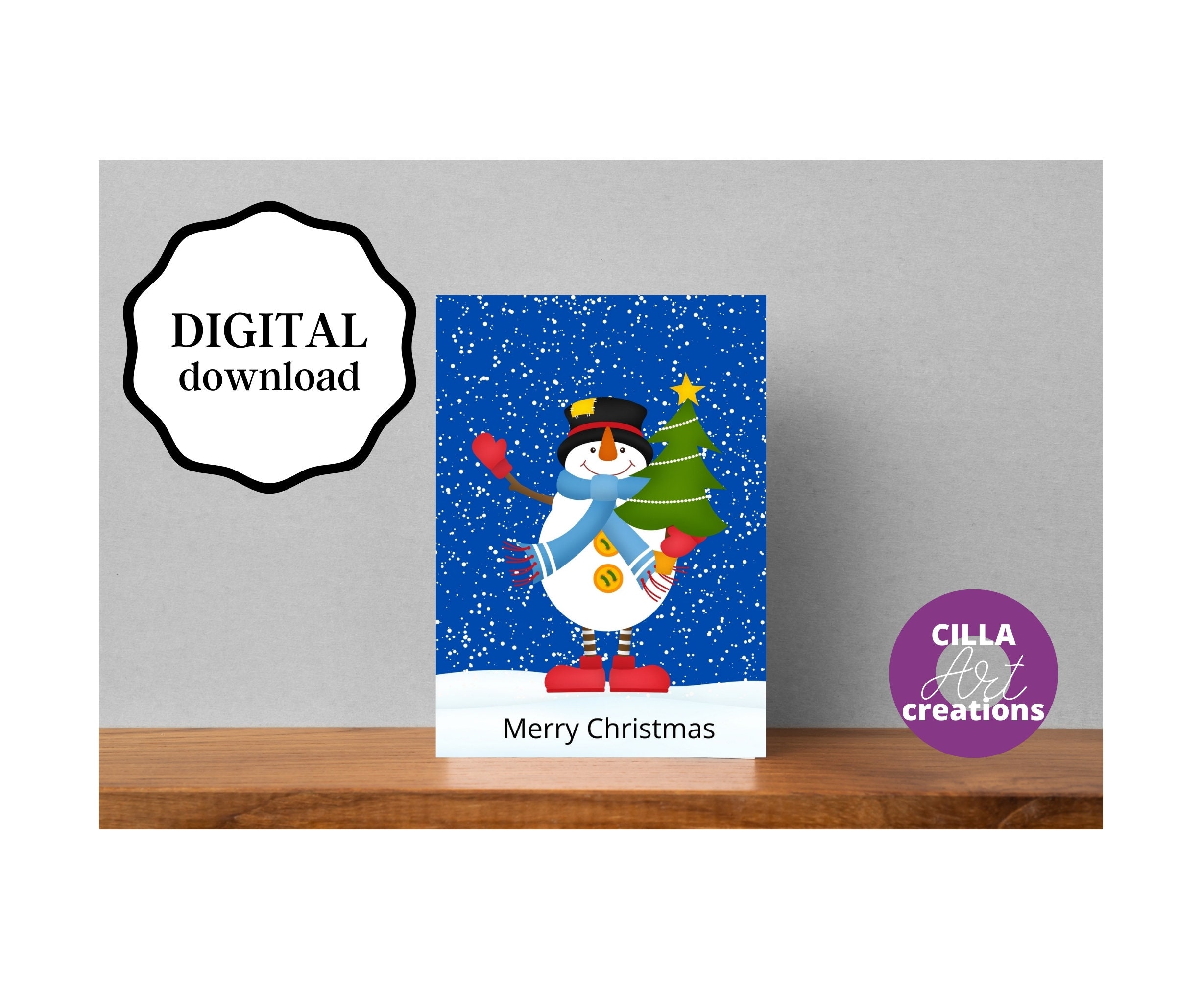 Paper &amp; Party Supplies Snowy Merry Christmas Card Printables Instant ...