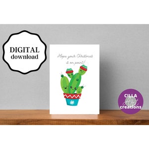 Cartões de Natal para impressão, cartão de boas festas, cartões de férias, download instantâneo de cartões de feliz Natal, cartão de Natal Cactus no ponto