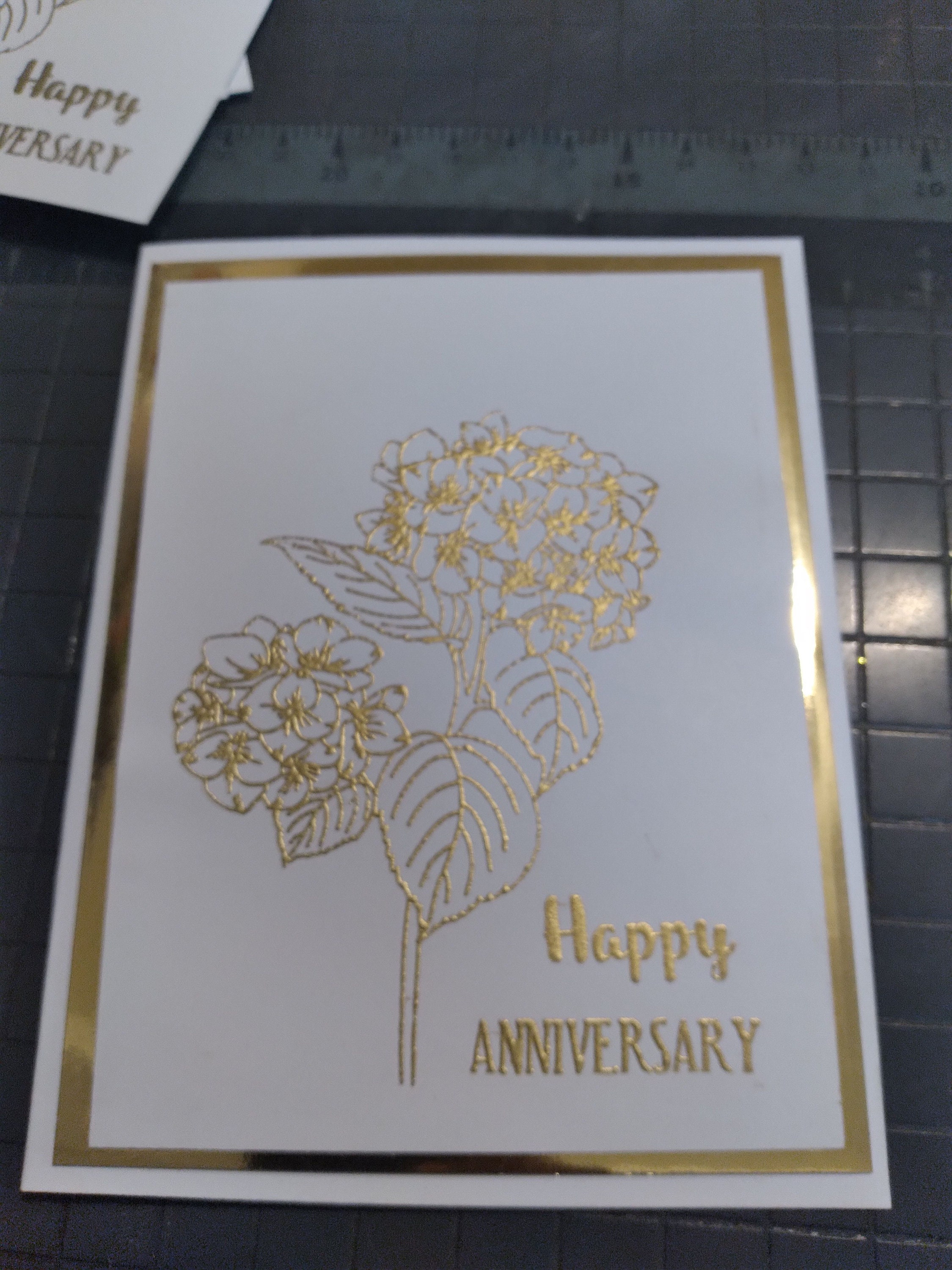 Handmade anniversary card, gold, hand stamped,homemade greeting card; handmade greeting card; handmade note card; blank note card, gold foil