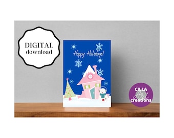 Snowman Christmas Card - Printable Winter Holiday Design