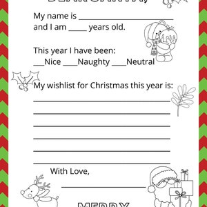 Lieber Santa Brief, Druckbare Datei, Brief an Santa Malseite, Brief an Santa, Brief an Santa, Kinder Brief an Santa, Weihnachtswunschliste
