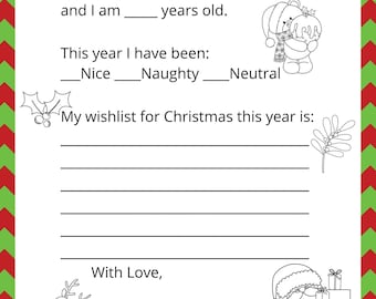 Afdrukbare kerstbrief: verlanglijst voor kleuren voor kinderen - pdf direct downloaden