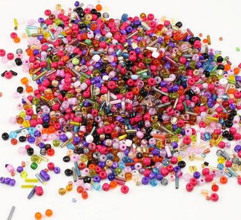 1lb bead destash, Colorful Mixed Seed Beads, mixed sizes 15/0-6/0, mixed colors and shapes, 450 grams, bead confetti, Bead Soup image 2