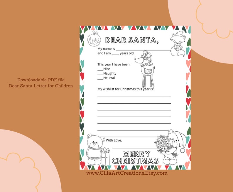 Letter to Santa Coloring Page: Printable Christmas Wish List - Etsy