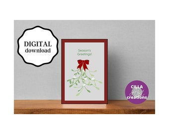 Christmas Card: Poinsettia Design - Printable Holiday PDF