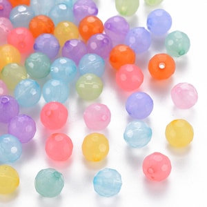 Faceted Round Acrylic Beads, 8mm by 7mm, Mixed Color