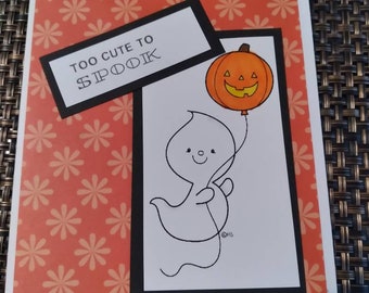 Handmade happy Halloween card with white envelope, homemade greeting card