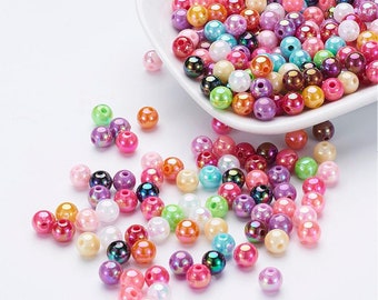 Eco-Friendly Poly Styrene Acrylic Beads, AB Color Plated, Round, Mixed Color, 6mm, Hole: 1mm