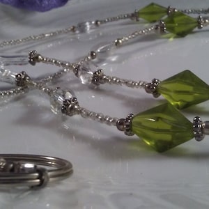 Beaded ID Lanyard, Green Crystal and Silver (Handmade, Durable)