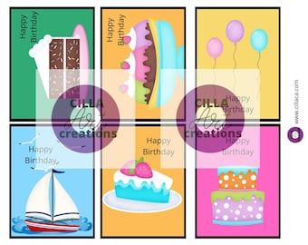 Handmade Digital Card Toppers for Card Making; Happy Birthday Set 2; DIY Card Making; Card Sentiments