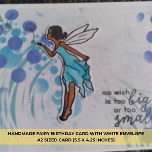 Handmade birthday card, fairy, dandelions, wishes