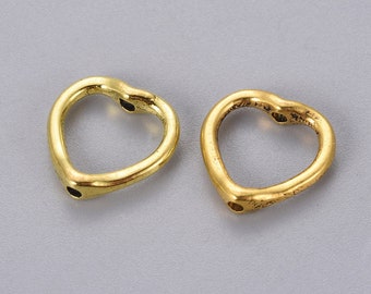 Tibetan Style Heart Bead Frames, Lead Free, Cadmium Free, Nickel Free, Heart, Antique Golden Color, about 13.5x14x2mm, hole: 1.5mm