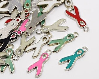 Alloy Enamel Pendants, Awareness Ribbon, Lead Free, Nickle Free, and Cadmium Free, Mixed Color, Bulk