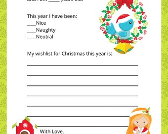 Christmas Wish List Letter to Santa (Printable PDF, 8.5x11)