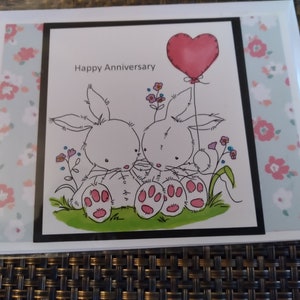 Handmade anniversary card, hand stamped,homemade greeting card; handmade greeting card; handmade note card; blank note card