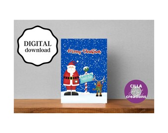 Christmas Card: Santa and Reindeer Scene - Printable PDF