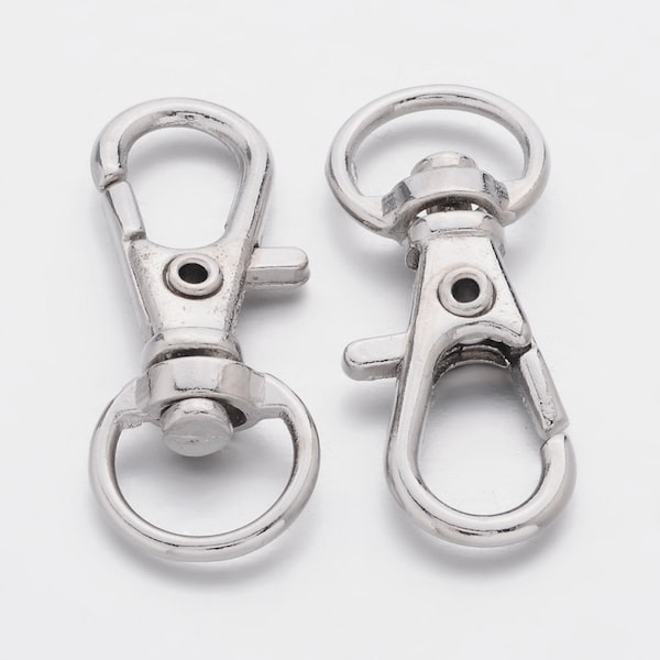 Alloy Swivel Lobster Claw Clasps, Swivel Snap Hook, Jewelry Making Supply, Silver, 30.5x11x6mm, Hole: 5x10mm, pack of 5, 10, 25, 50 or 100