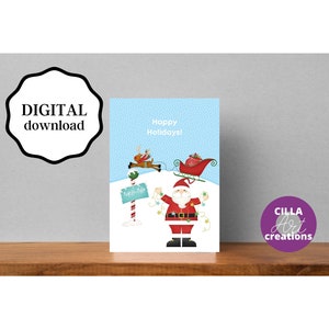 Cartões de Natal para impressão, cartão de boas festas, cartões de férias, download instantâneo de cartões de Natal do Pólo Norte, cartão de Natal do Papai Noel