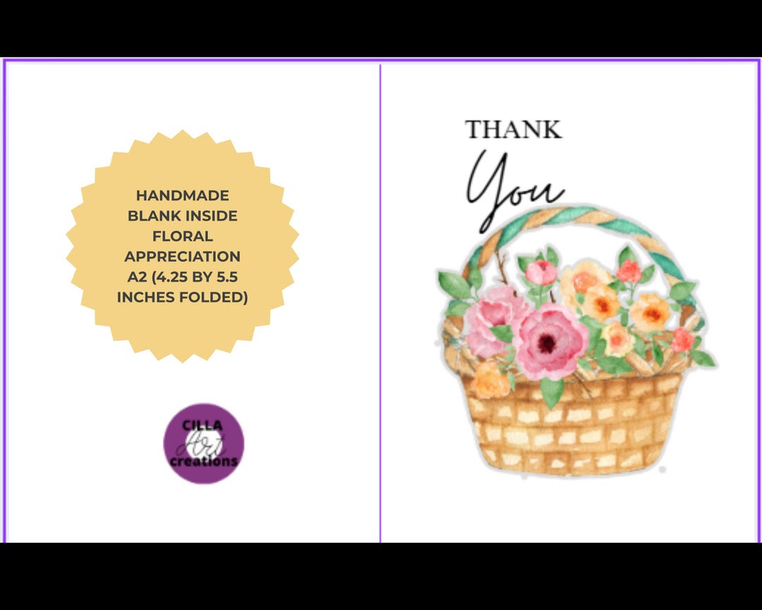 Handmade Floral Thank You Card – Basket of Flowers – Blank Inside A2 ...