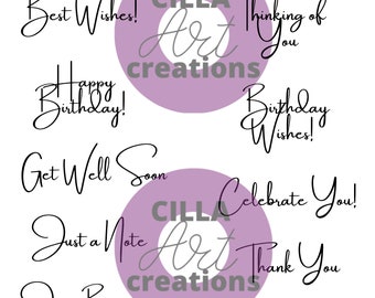 Printable Card Sentiments Bundle PDF and PNG | 13 Phrases for Handmade Cards