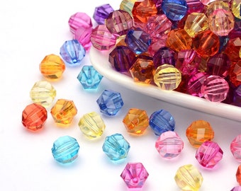 Transparent Faceted Round Acrylic Beads, 10mm, 100 pieces