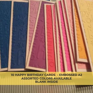 10 tarjetas de feliz cumpleaños A2 en relieve – Paquete a granel hecho a mano, colores surtidos, interior en blanco