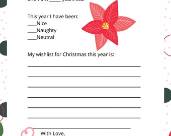 Letter to Santa: Kids Christmas Wish List Printable (PDF File)