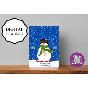 Biglietti di Natale stampabili, biglietto di buone feste, biglietti per abbracci natalizi, biglietti di Natale più calorosi auguri con download istantaneo, biglietto di Natale con pupazzo di neve