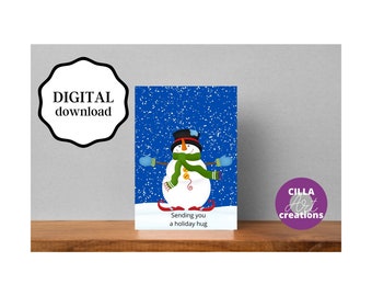 Snowman Holiday Card: Printable Christmas Hug Design