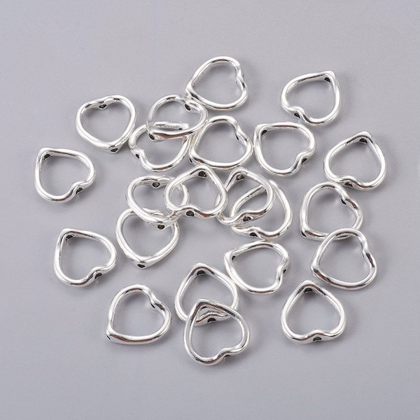 Tibetan Style Heart Bead Frames, Lead Free, Cadmium Free, Nickel Free, Heart, Antique Silver Color, about 13.5x14x2mm, hole: 1.5mm