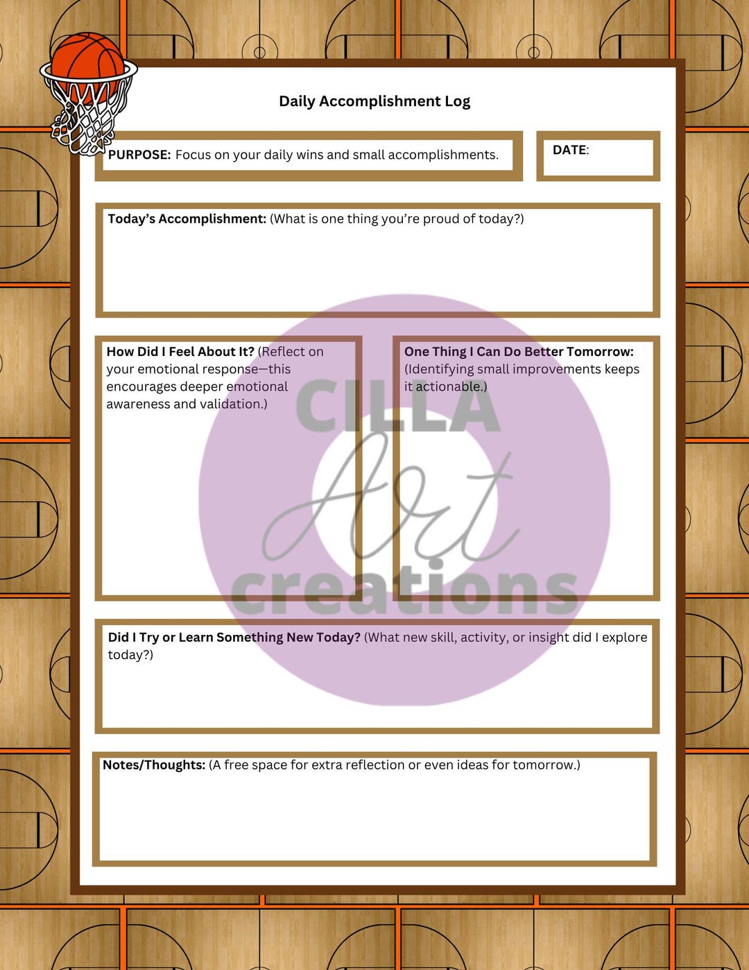 Accomplishment Journal: Basketball Theme, Daily & Weekly Tracker - Etsy