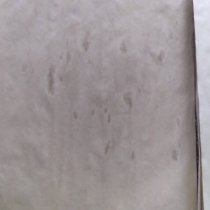 K&ouml;nnte beinhalten: Ein Blatt gealtertes Papier mit dunkelbraunen Flecken und Flecken. Das Papier hat eine hellbraune Farbe und eine leicht strukturierte Oberfl&auml;che. Die R&auml;nder des Papiers sind sichtbar und das Papier ist leicht zerknittert.