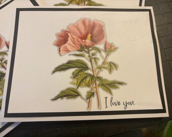 Romantic Botanical Card, Soft Pink Floral (A2 Size, Blank Inside)